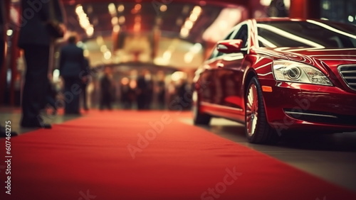 Red carpet entrance and limousine with Generative AI.