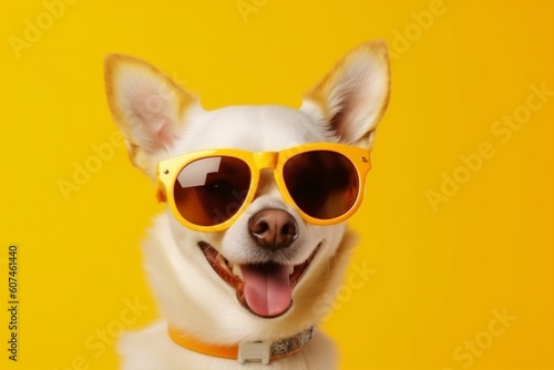dog portrait isolated sunglasses smile purebred pet background funny cute animal. Generative AI. © SHOTPRIME STUDIO
