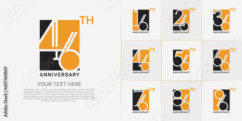 set of anniversary logotype orange and black color in square for special celebration event