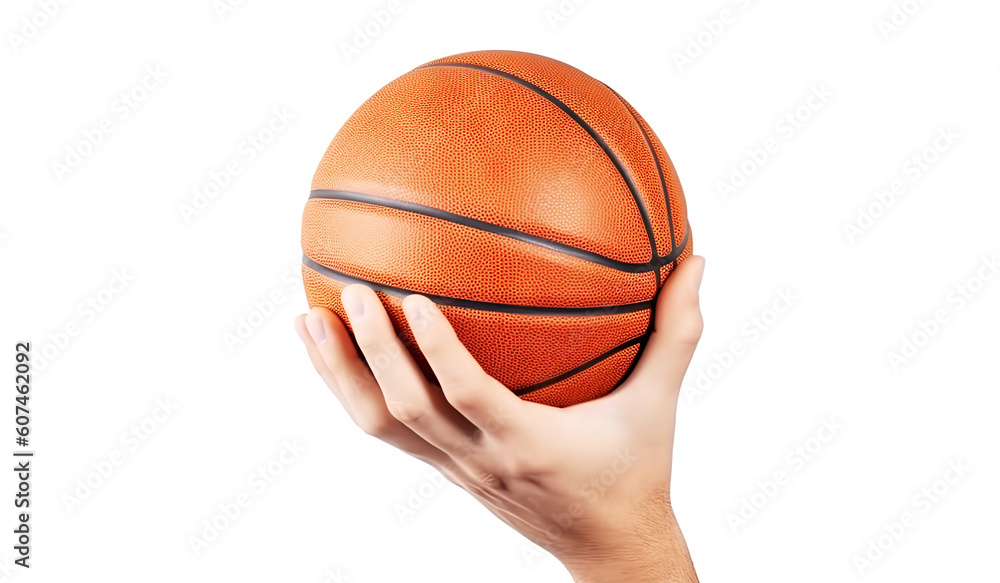 Naklejka premium Hands holding a basket ball isolated on transparent background - Generative AI