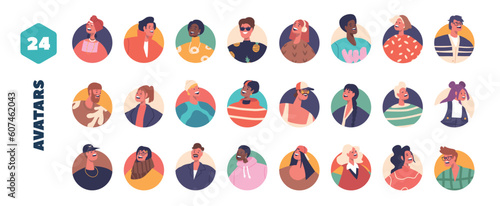 Collection Of Digital Avatars Representing Various Characters, Professions, And Personalities, Vector Illustration