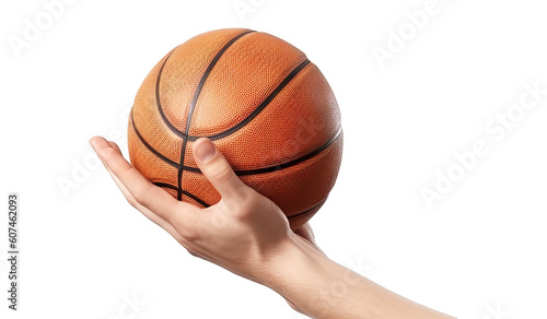 Hands holding a basket ball isolated on transparent background - Generative AI © comicsans