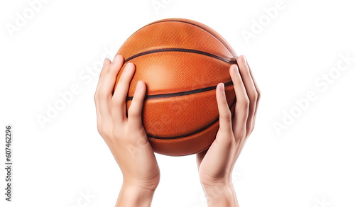 Hands holding a basket ball isolated on transparent background - Generative AI