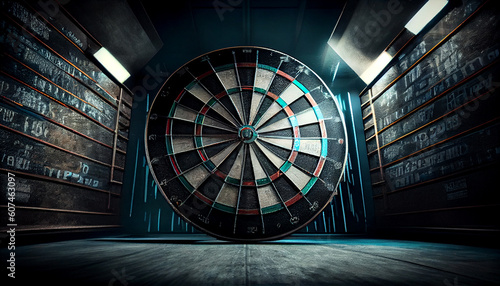 Darts arrows in the target center Ai generated image photo