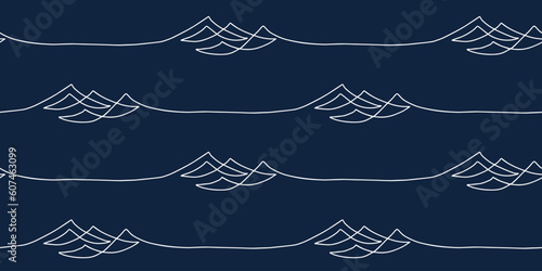 Blue seamless wave pattern drawn with one continuous white line.