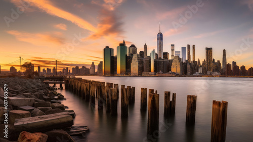 New York City Skyline from Pier One at Sunset
