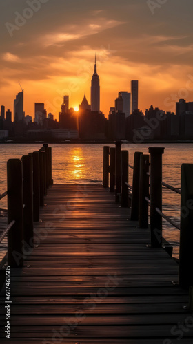New York City Skyline from Pier One at Sunset