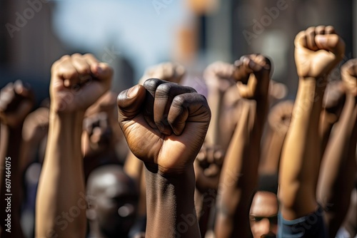 Raised fists in juneteenth and african liberation day celebration. Generative AI. © jlfsousa