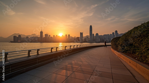 Hong Kong City Skyline from Avenue of Stars at Sunset