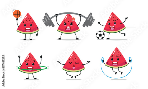 Slice Watermelon Exercise With Different Sport Activity