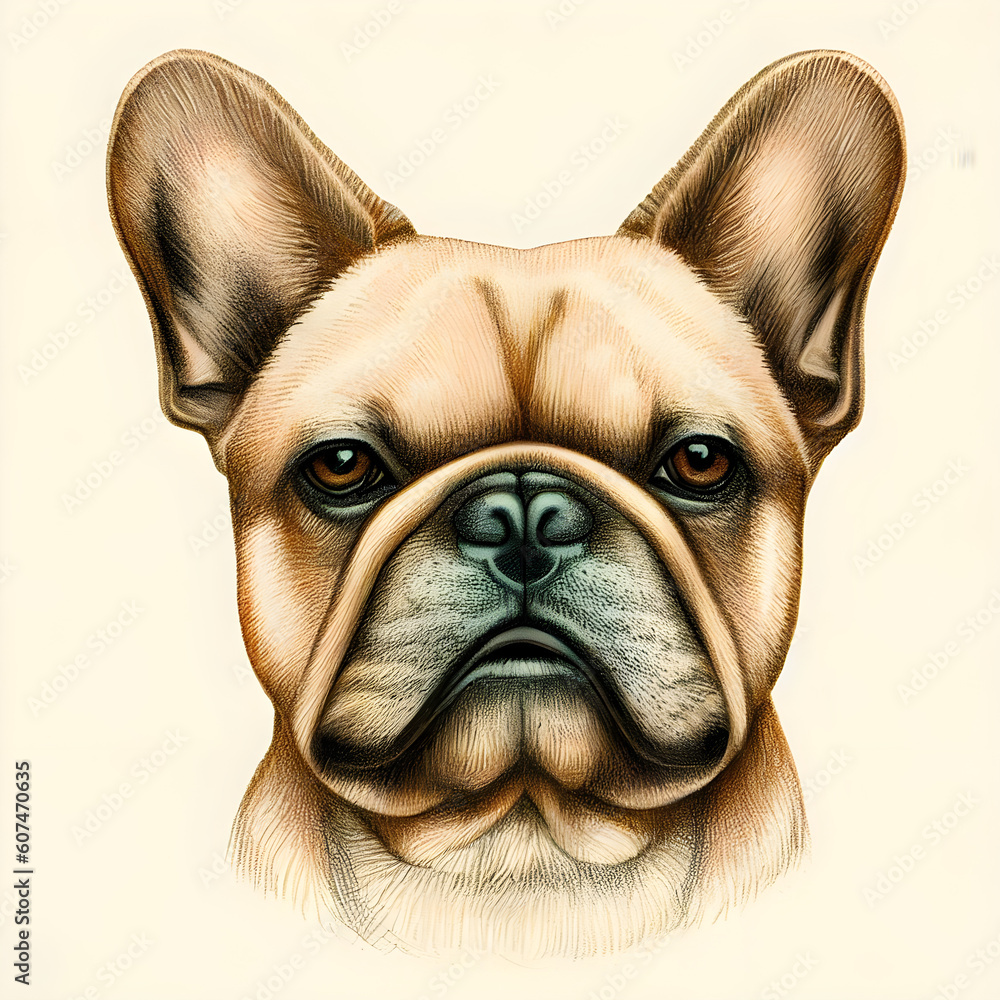 portrait of a french bulldog pencil drawing illustration isolated on a white background Generative AI