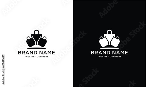 Online shop logo concept. Isolated black luxury logotype of shopping mall in bag shape. Fashion city, shopping bag. Isolated abstract graphic design template.