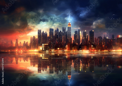 New york night city skyline  view of the city