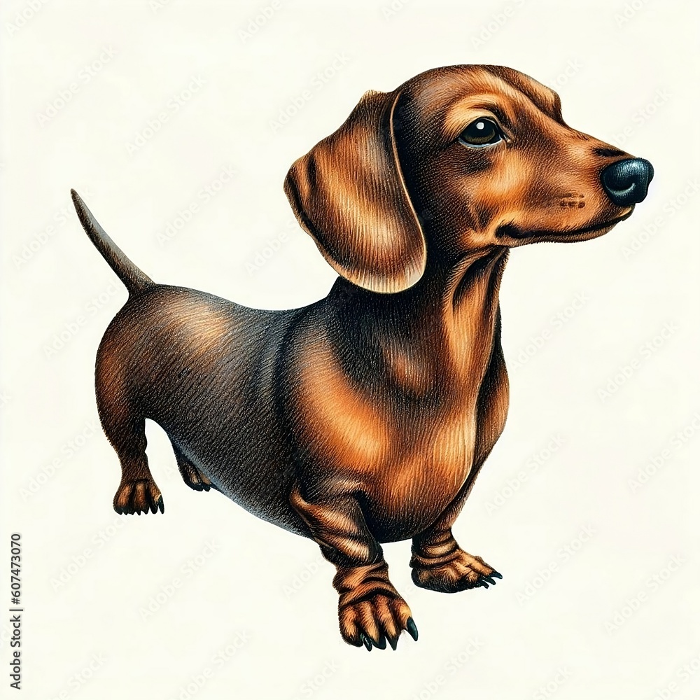 portrait of a dachshund dog pencil drawing illustration isolated on white background Generative AI