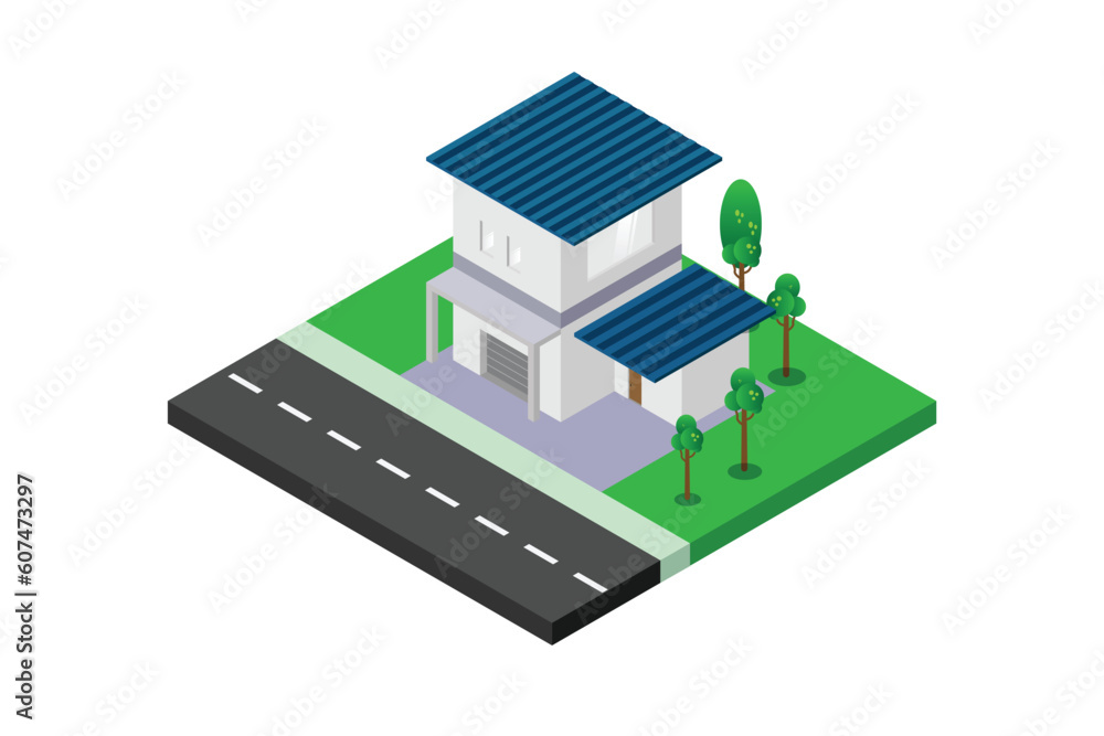 Flat 3d isometric creative modern two floor building block with garage info graphic concept. Build your own infographics world collection. Flat 3d isometric creative modern two floor building block with garage info graphic concept. Build your own infographics world collection.