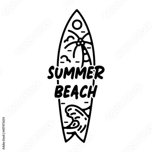 surf board summer monoline vintage outdoor badge design photo