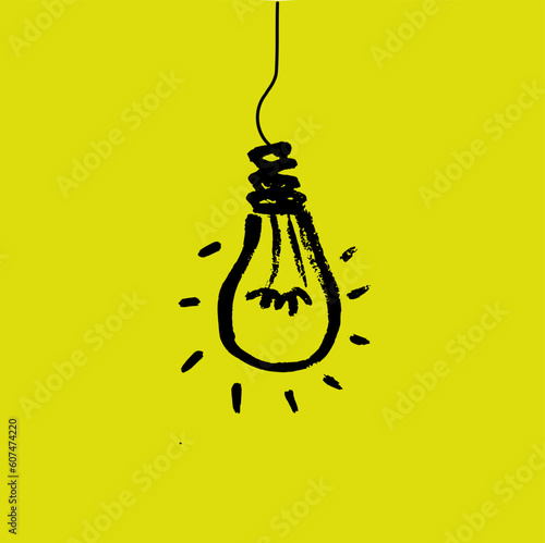 Vector light bulb icon with concept of idea. Doodle hand drawn sign. Illustration for print, web