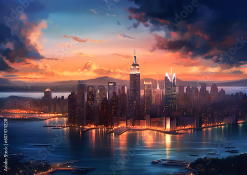 New york city, NYC, NY sunset over the city