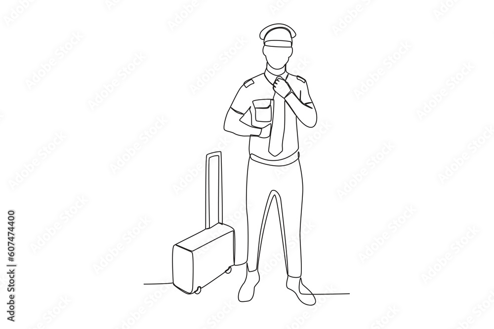 A pilot smoothed his tie. Airport activity one-line drawing