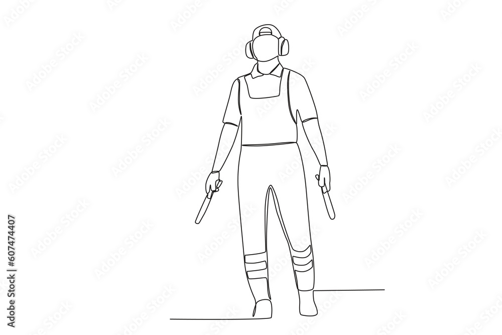 An airport employee wearing a uniform. Airport activity one-line drawing An airport employee wearing a uniform. Airport activity one-line drawing