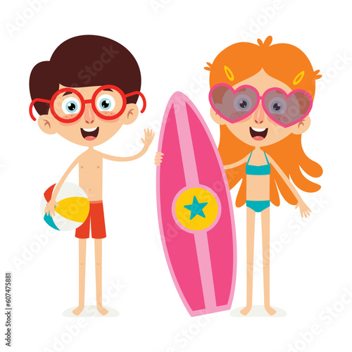 Cartoon Kids In Summer Suit