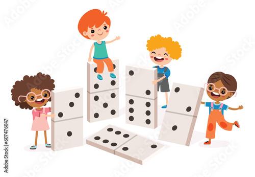Cartoon Kid Playing With Domino