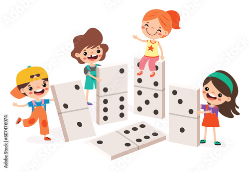 Cartoon Kid Playing With Domino