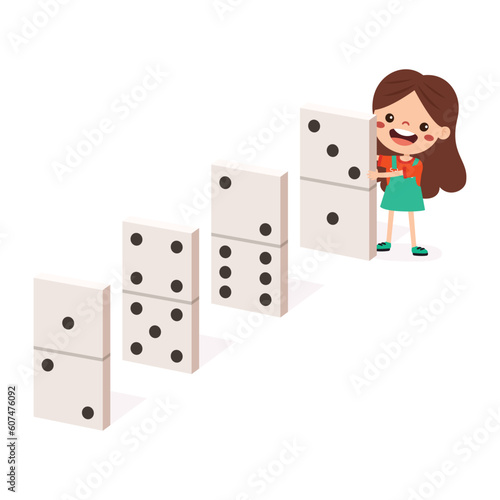 Cartoon Kid Playing With Domino