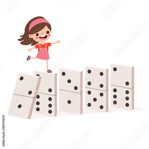 Cartoon Kid Playing With Domino