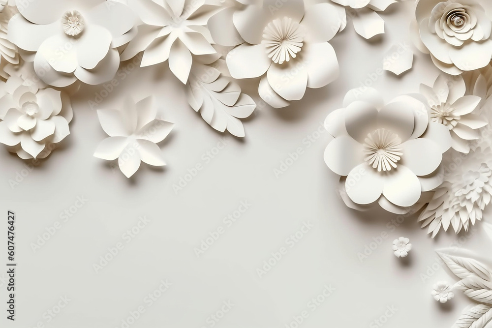 Illustration of Paper Flowers on Solid Background. generative ai Illustration of Paper Flowers on Solid Background. generative ai