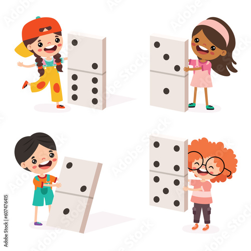Cartoon Kid Playing With Domino