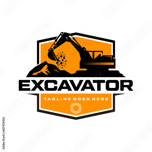 Leinwand Poster Excavator heavy equipment for construction company logo template