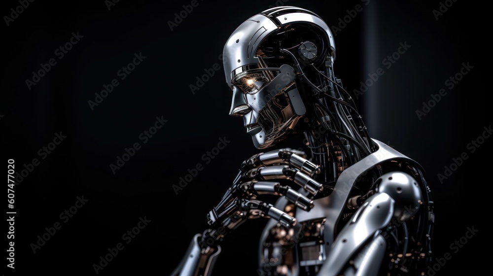 Thinking detaile realistic robot. Generative AI Thinking detaile realistic robot. Generative AI