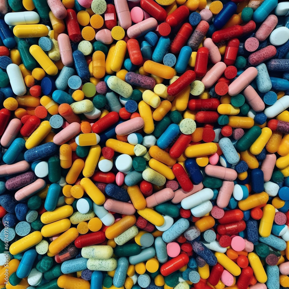 Background with Many Colorful Pills. Generative ai Background with Many Colorful Pills. Generative ai