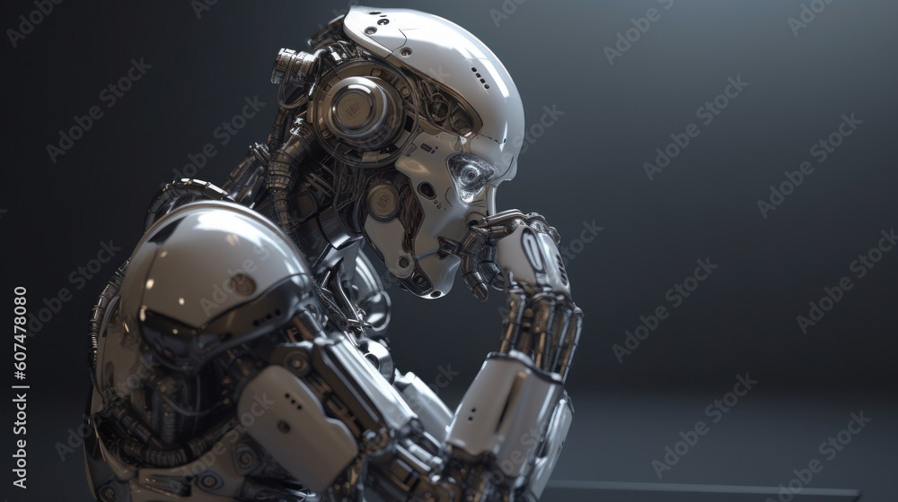 Thinking detaile realistic robot. Generative AI Thinking detaile realistic robot. Generative AI