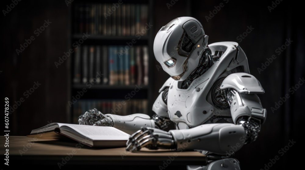 Robot is reading book. Generative AI Robot is reading book. Generative AI