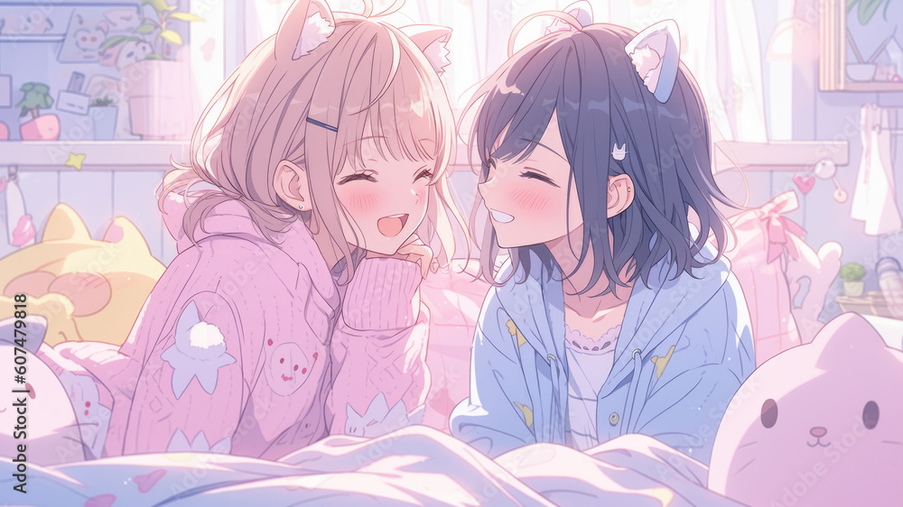 Fototapeta premium Best friends sleepover - Generative AI