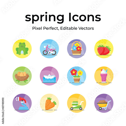 Get hold on this beautifully designed spring vectors, farming, gardening and agriculture icons set