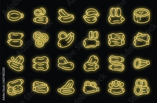 Vegetable marrow icons set outline vector. Agriculture zucchini. Cooking vegetable neon color on black