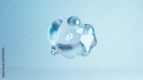 3d rendering of a water drop floating forming in the air. Zero gravity H2O glob. Backdrop of pure purified liquid. Transparent on light blue texture. Clean moving drops. Scientific animation