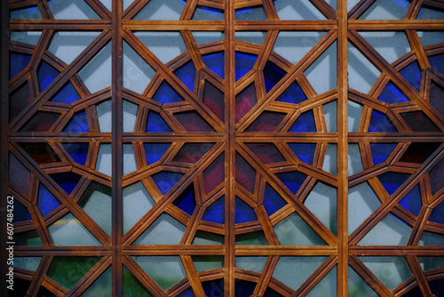 Old patterned  retro glass stained glass windows.