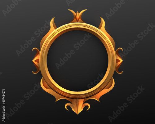 Fantasy gold vintage border frame on black Background