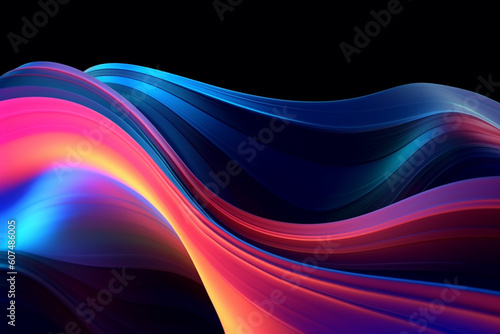 Abstract fluid background adorned with graceful wave-like shapes in enchanting shades of blue and purple. Ai generated