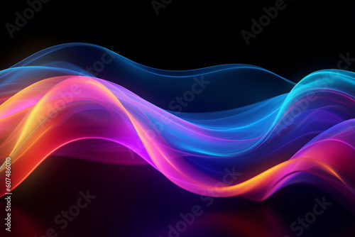 Abstract fluid background adorned with graceful wave-like shapes in enchanting shades of blue and purple. Ai generated