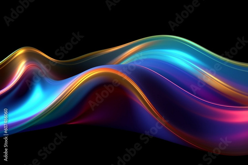 Abstract fluid background adorned with graceful wave-like shapes in enchanting shades of blue and purple. Ai generated