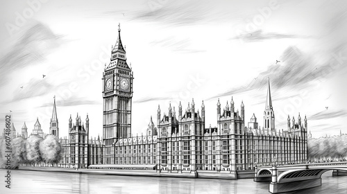 Fotografie, Obraz Big Ben, the Palace of Westminster in London, UK, Drawing