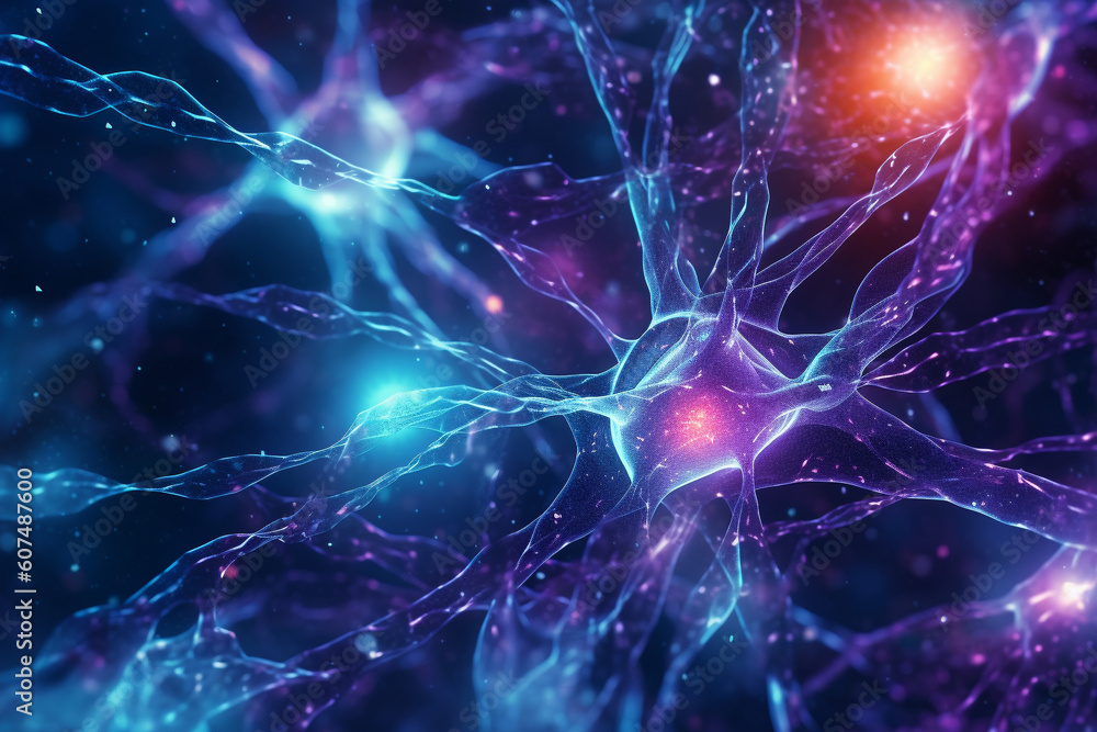Close-up view of a vibrant neuron, intricately woven with its dendrites extending and intertwining with other neurons. Ai generated Close-up view of a vibrant neuron, intricately woven with its dendrites extending and intertwining with other neurons. Ai generated