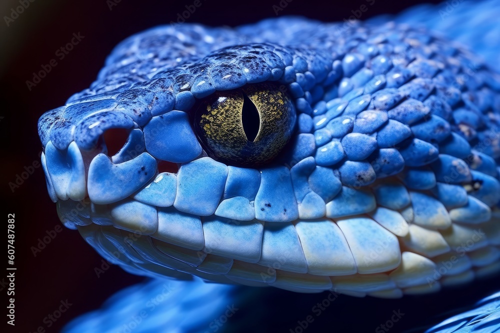 Fototapeta premium close up of a snake. Blue viper snake. snake texture. Generative AI