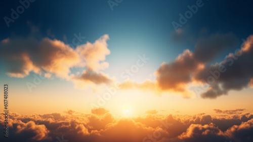 World Tourism Day concept: Beautiful sunset sky above clouds with dramatic light, Generative AI