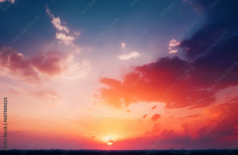 Bright orange sky and Colorful sky in twilight background, Generative AI